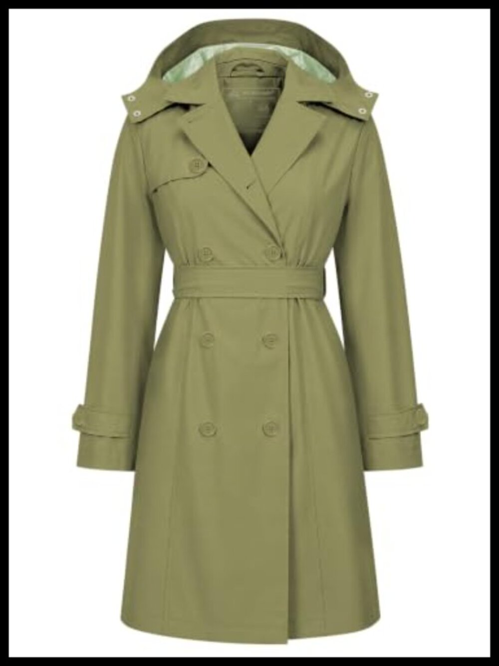 Women's Trench Coat Double Breasted Detachable Hood Water Repellent Belted